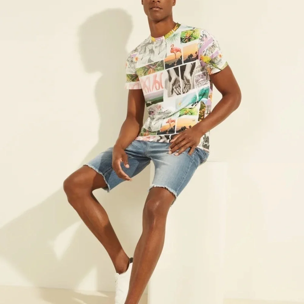 Guess | Short Sleeves Postcard Tee Mens Size M Organic Cotton Crewneck Pullover - Picture 5 of 14